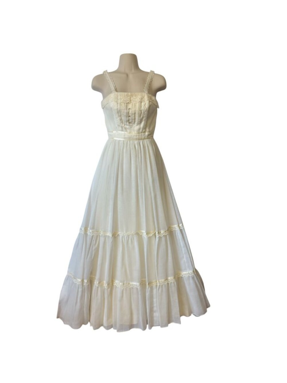 Vtg Candi Jone Maxi Dress Size S Gunne Sax Styled Prairie Lined Tiered Skirt 70' - Picture 2 of 16
